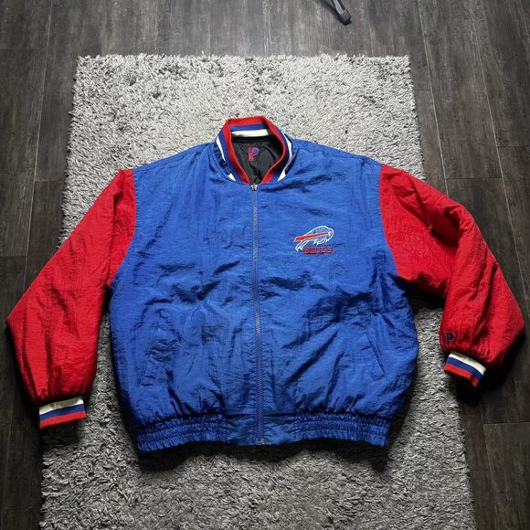 Vintage Buffalo Bills Reversible Jacket Mens XL Blue Black Full Zip NFL Logo
